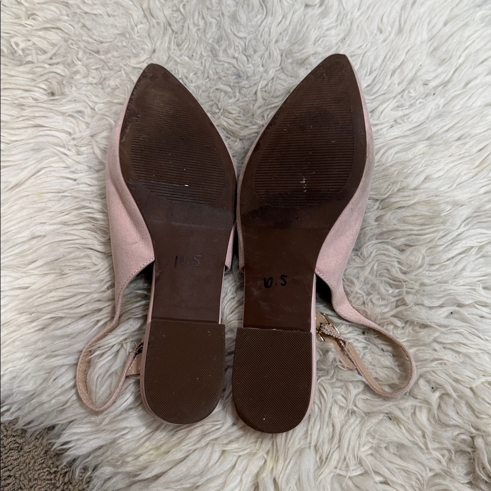 Ann Taylor pink suede slingback pointed-toe flats with‎ a bow detail Size 10 M - Picture 5 of 9